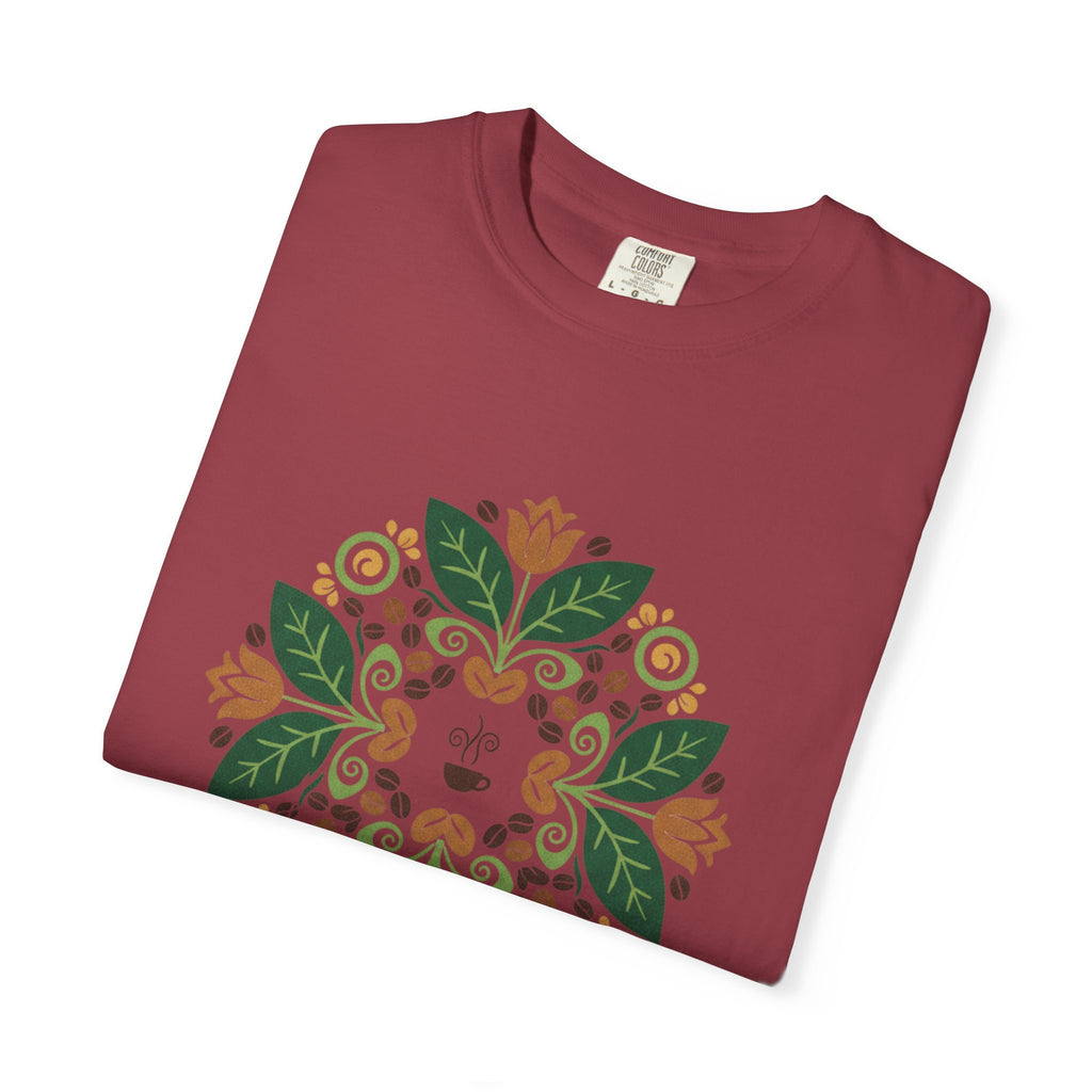 Floral T-shirt | Symmetrical Green & Orange Flower Pattern