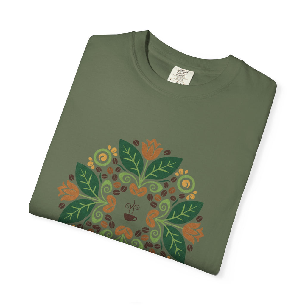 Floral T-shirt | Symmetrical Green & Orange Flower Pattern