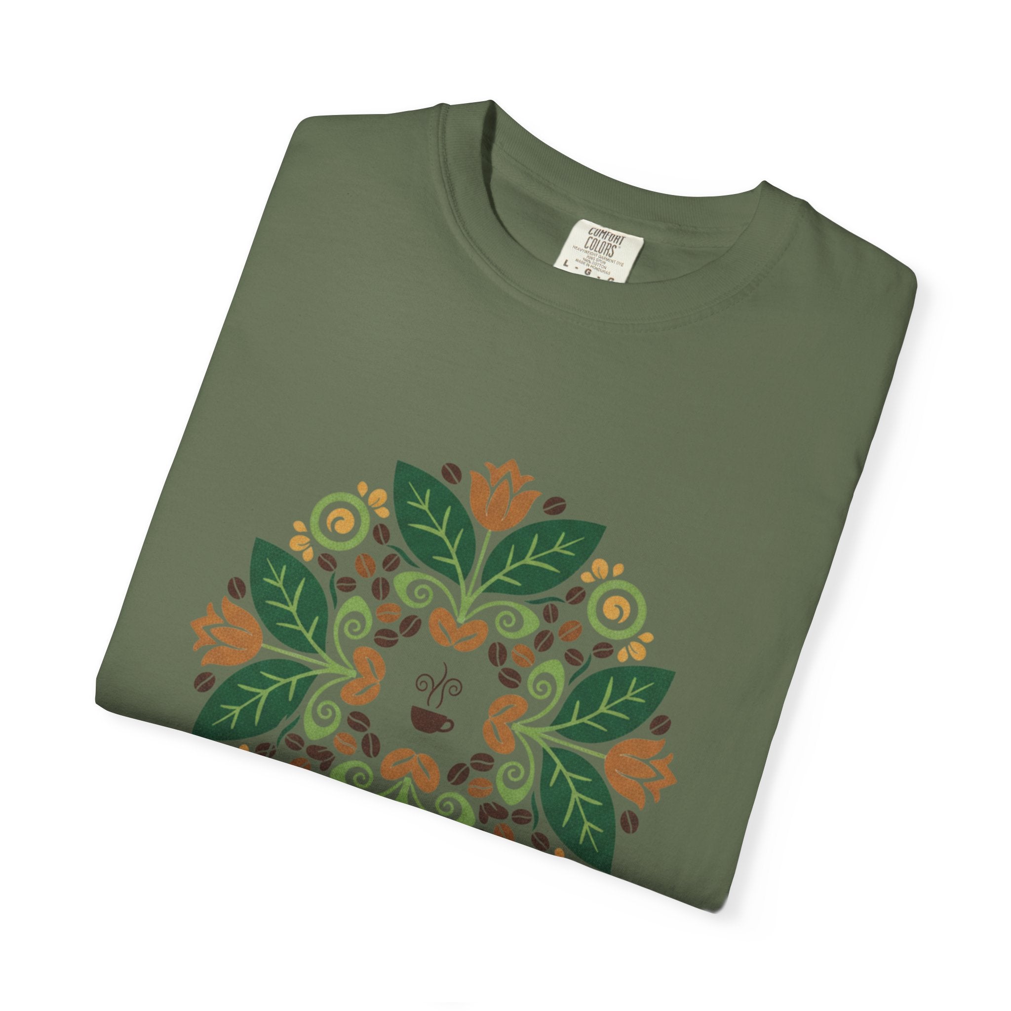 Floral T-shirt | Symmetrical Green & Orange Flower Pattern