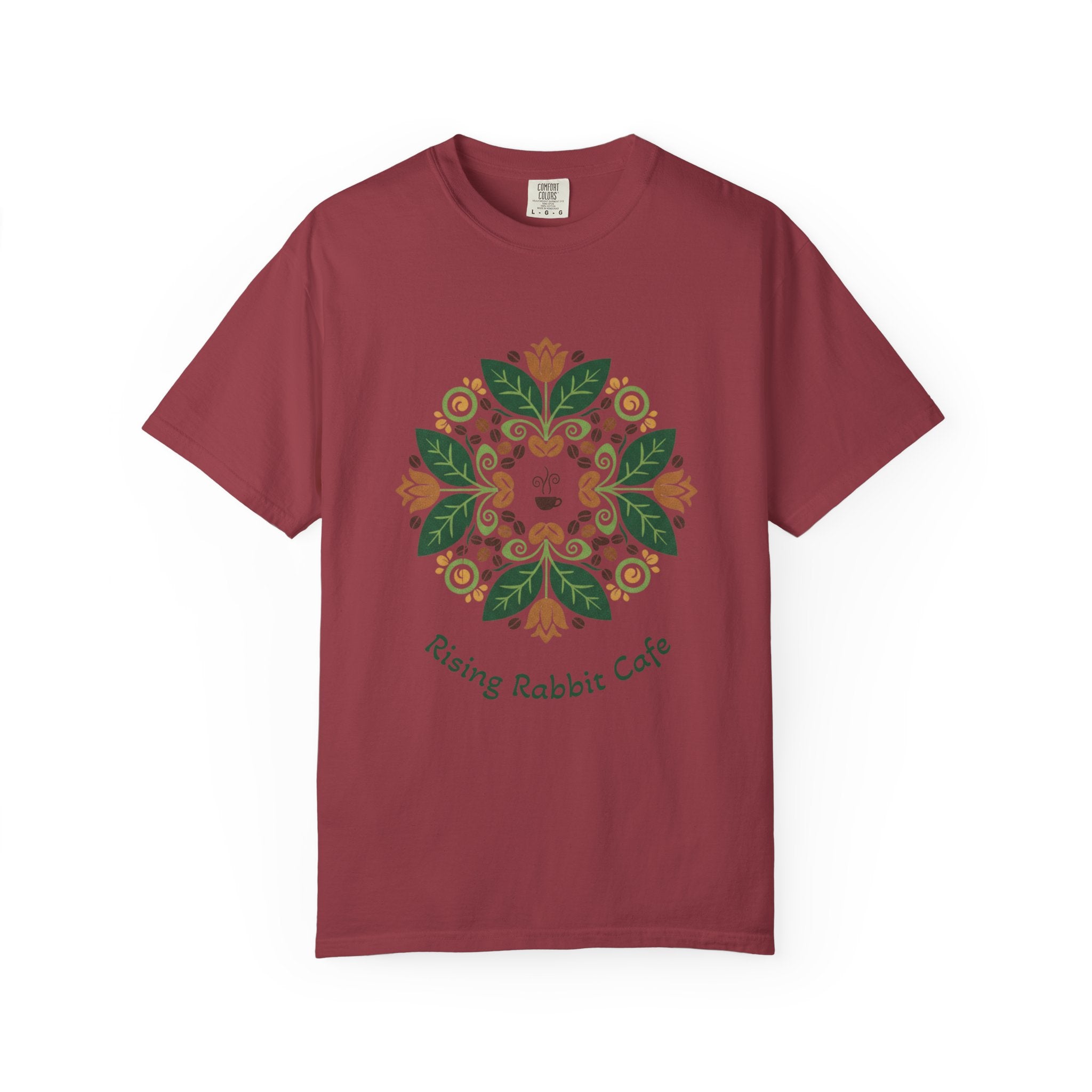 Floral T-shirt | Symmetrical Green & Orange Flower Pattern