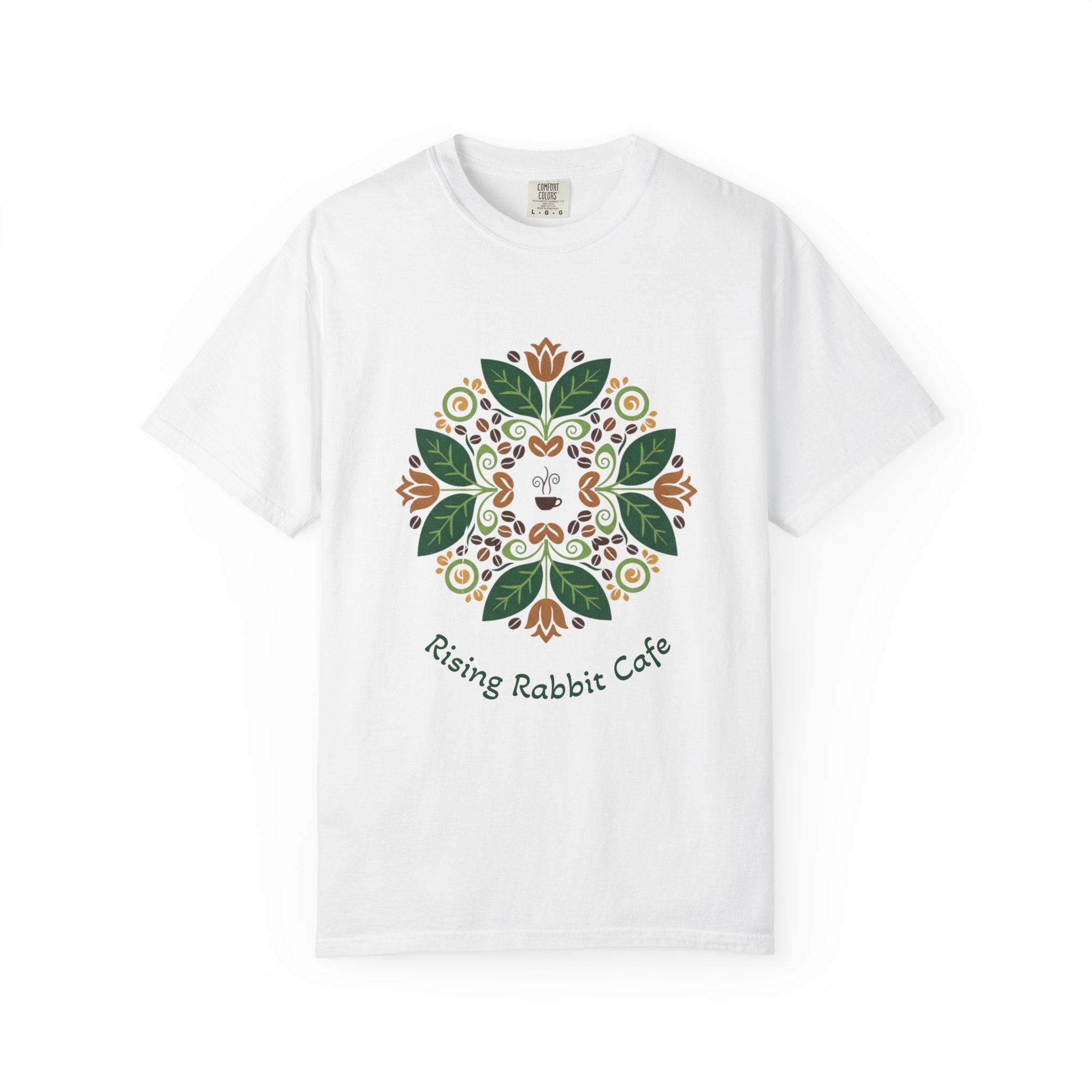 Floral T-shirt | Symmetrical Green & Orange Flower Pattern