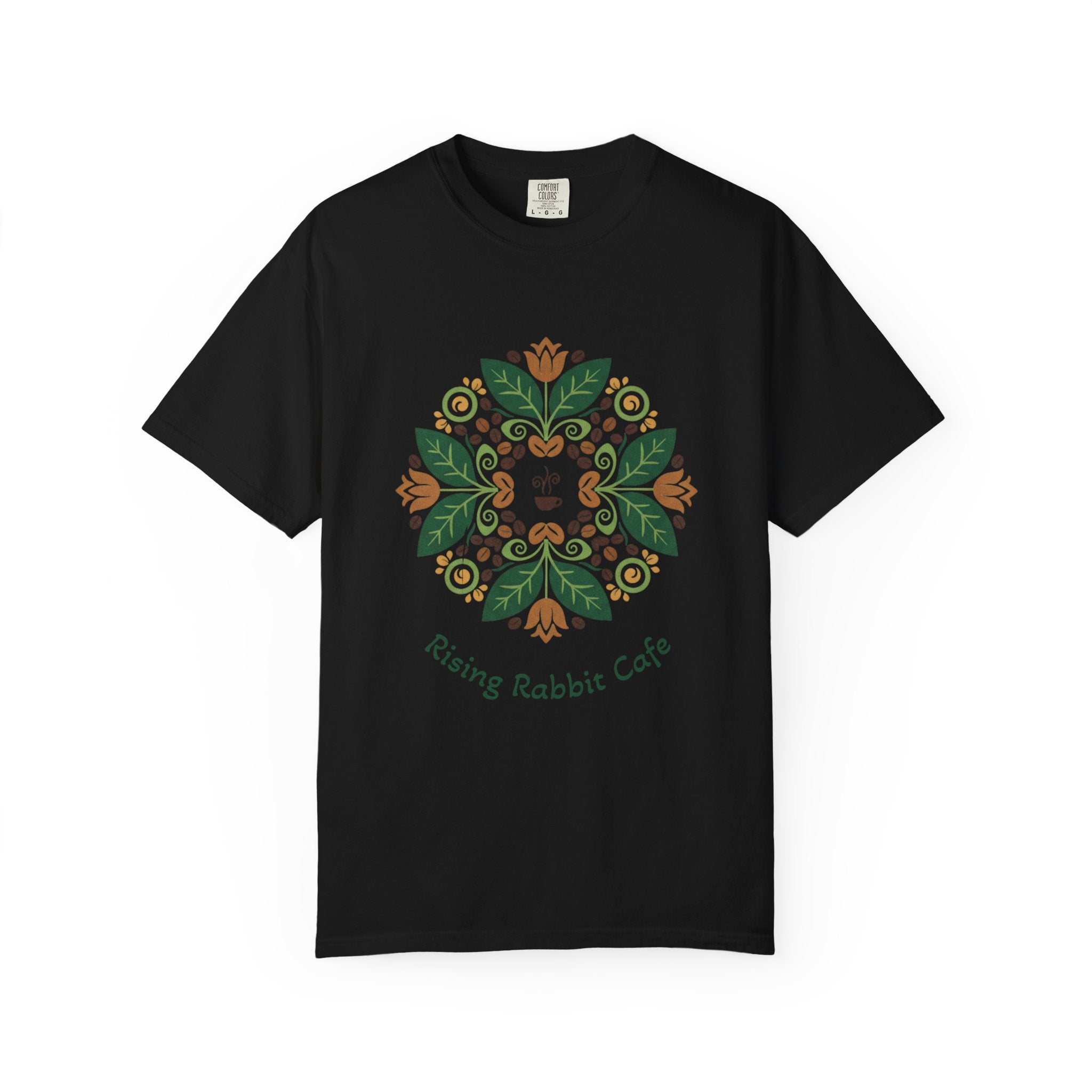 Floral T-shirt | Symmetrical Green & Orange Flower Pattern