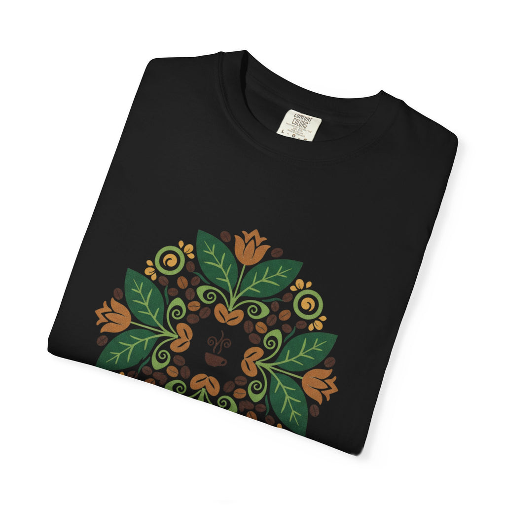 Floral T-shirt | Symmetrical Green & Orange Flower Pattern