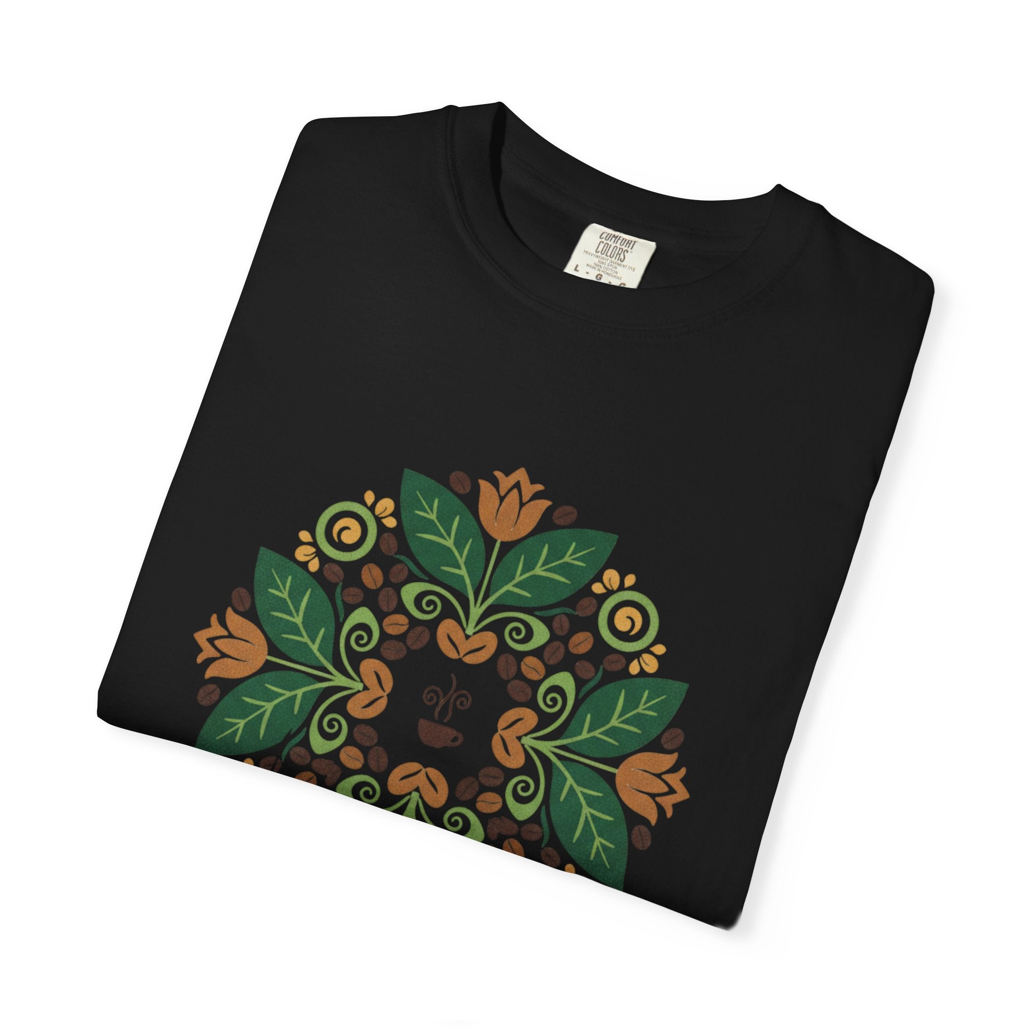 Floral T-shirt | Symmetrical Green & Orange Flower Pattern